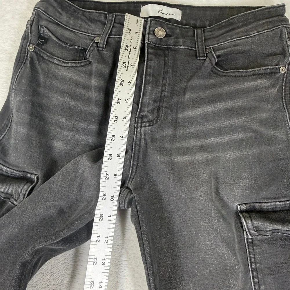 KanCan Womens Cargo Flare Jeans Faded Black Slit Hem BT1400AA-2-SF Sz 8